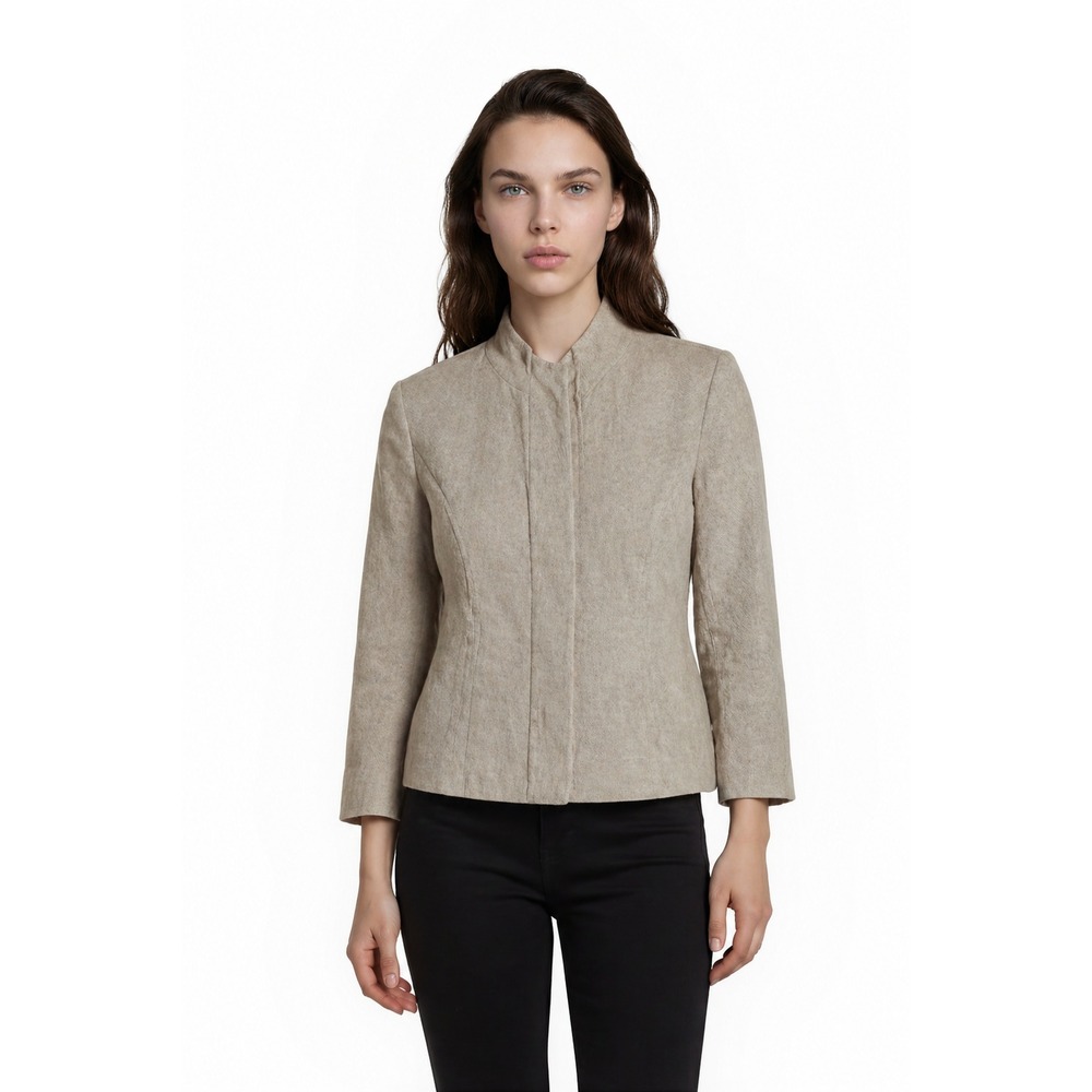 Eileen Fisher Blazer Jacket Women's Size 8 Beige 100% Linen Open Front Textured